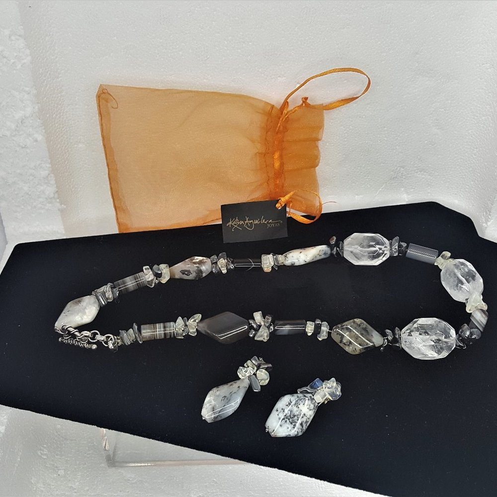 Katya Joyas Black and white  Sterling Quartz stone  Necklace and Earrings set
